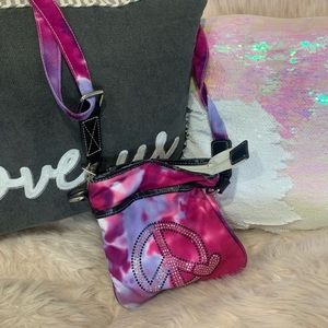 Top Trenz Tie Dye Rhinestone Peace/Heart Crossbody Bag